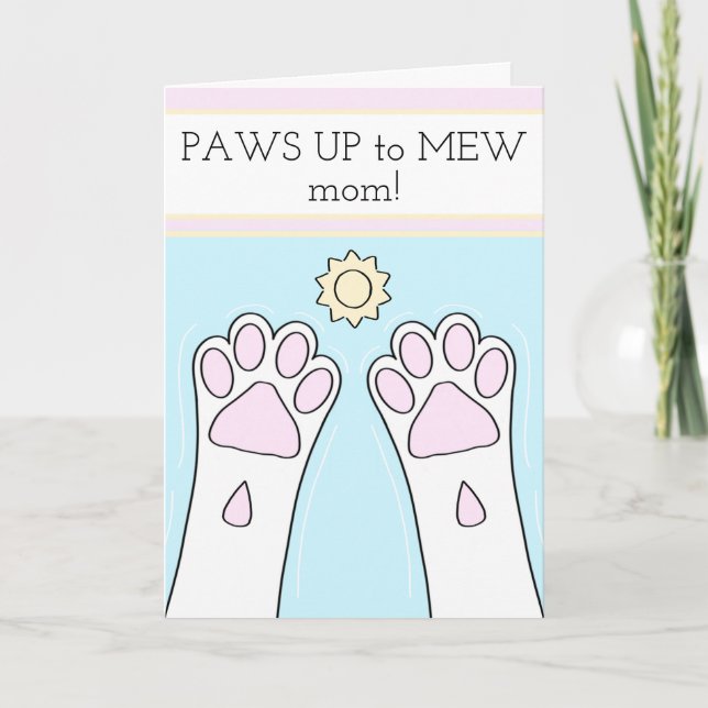 Tarjeta Un gato blanco aviva el Día de la Madre (Anverso)