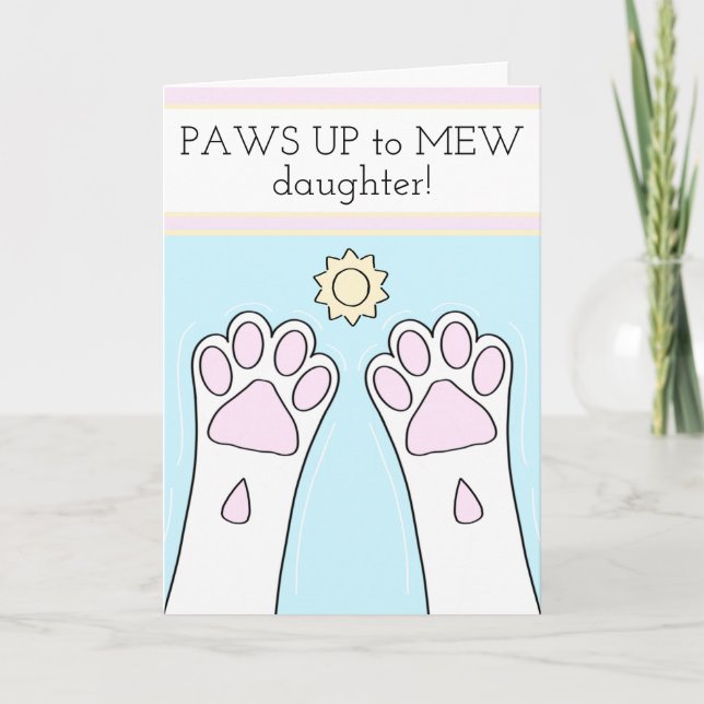 Tarjeta Un gato blanco aviva el Día de la Madre de la hija (Anverso)