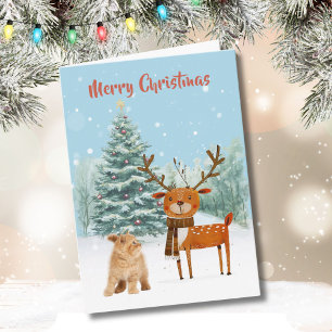 Tarjeta Un gato curioso y elegantes Navidades de renos