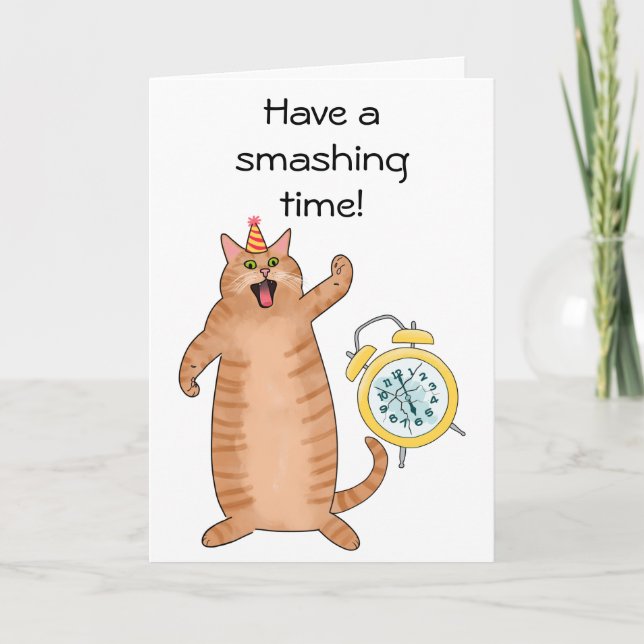 Tarjeta Un gato gracioso rompe el tiempo personalizado cum (Anverso)