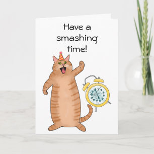 Tarjeta Un gato gracioso rompe el tiempo personalizado cum