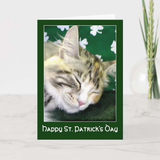 Tarjeta Un gato irlandés sueña el día de San Patricio (Anverso)