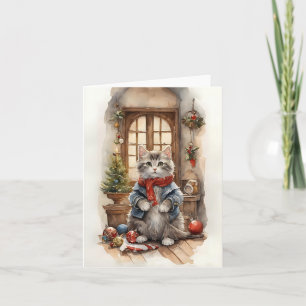 Tarjeta Un gato lindo a los Navidades Chaquetean a los Nav
