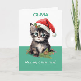Tarjeta Un gato lindo con Navidades de Santa Hat Meowy