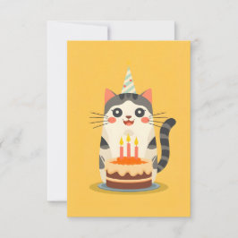 Tarjeta Un gato lindo con torta de cumpleaños