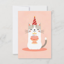 Tarjeta Un gato lindo con torta de cumpleaños
