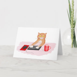 Tarjeta Un gato lindo navegando por Internet con una tarje