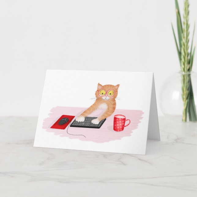 Tarjeta Un gato lindo navegando por Internet con una tarje (Anverso)