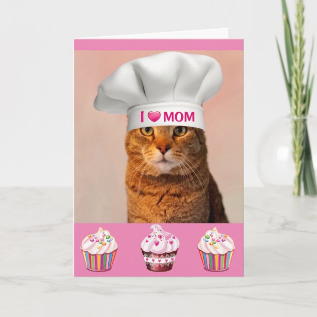 Tarjeta Un gato lindo "para mamá" Cumpleaños (Anverso)