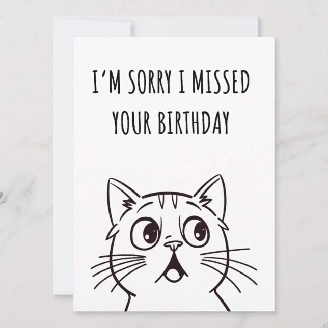 Tarjeta Un gato lindo y gracioso cumpleaños tardío (Anverso)