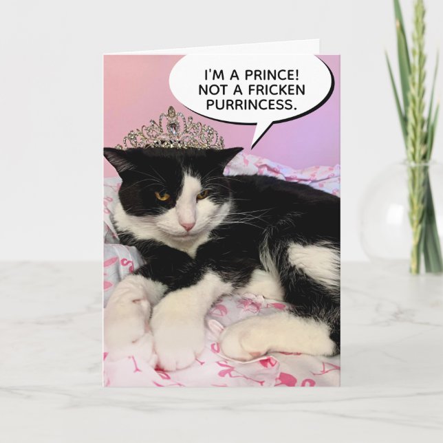 Tarjeta Un gato macho gracioso que usa tiara - no una puri (Anverso)