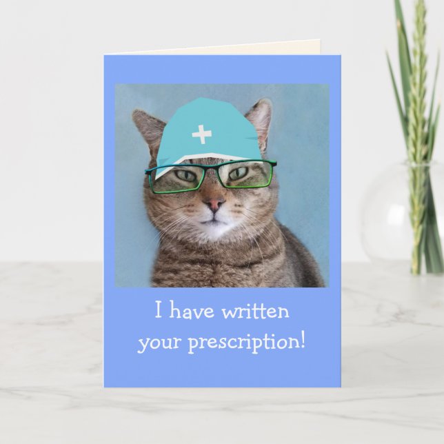 Tarjeta Un gato Médico divertido se pone bien (Anverso)