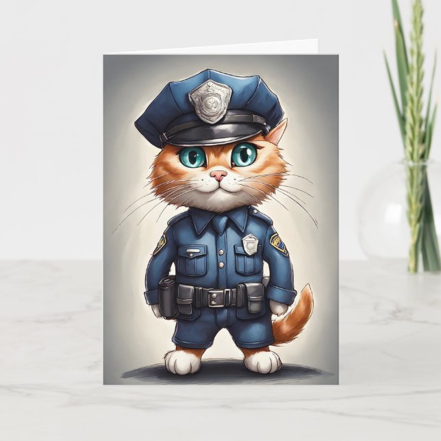Tarjeta Un gato Naranja en arte acuático con uniforme de p (Anverso)