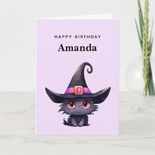 Tarjeta Un gato negro lindo vistiendo el cumpleaños Gorra