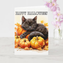 Tarjeta Un gato negro lindo y perezoso | Halloween