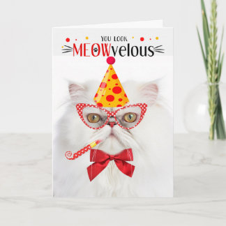 Tarjeta Un gato persa blanco MEOWveloz cumpleaños