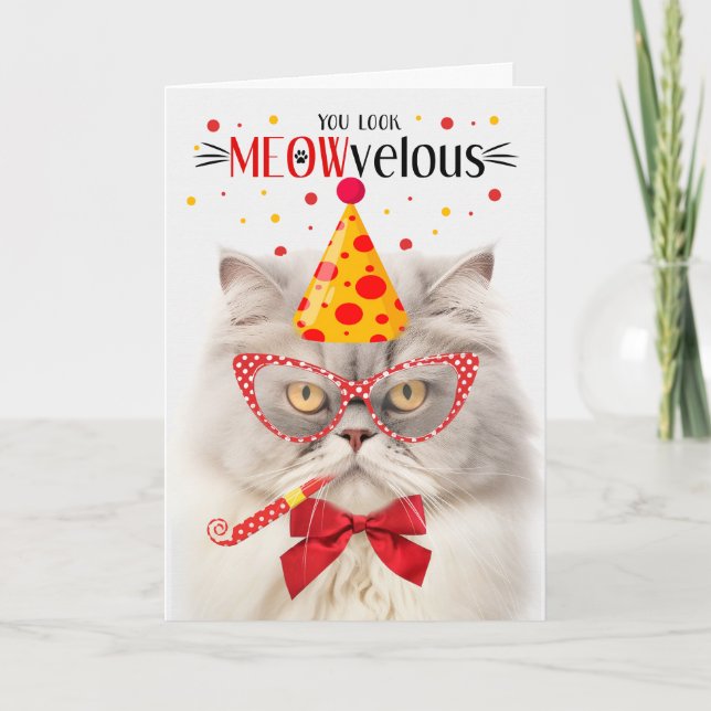 Tarjeta Un gato persa crema MEOWveloz cumpleaños (Anverso)