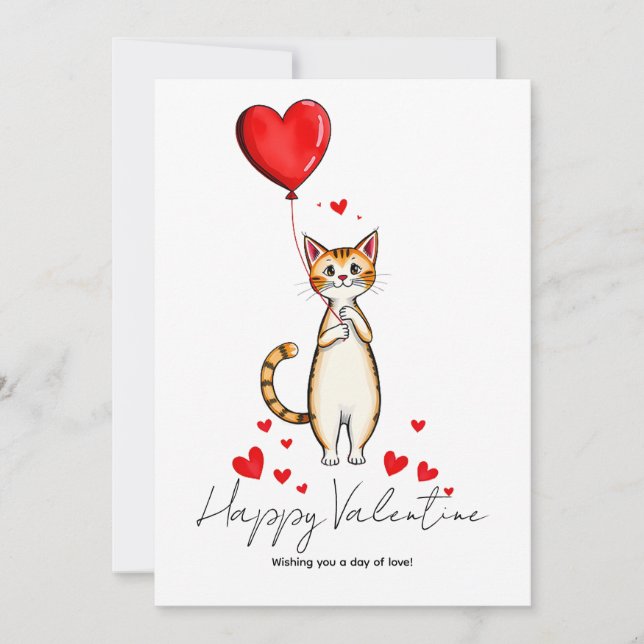 Tarjeta Un gato sosteniendo un globo con forma de corazón  (Anverso)