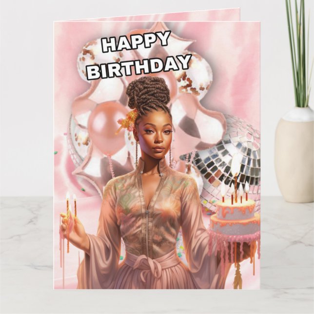 Tarjeta Un hermoso cumpleaños de mujer negra (Anverso)