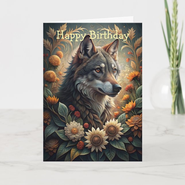 Tarjeta Un hermoso lobo forestal (Anverso)