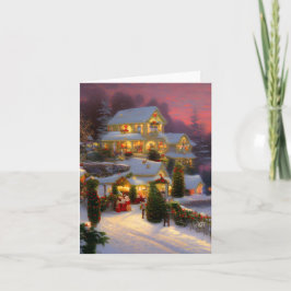Tarjeta Un Hogar Antiguo Decorado para Navidad en Blanco