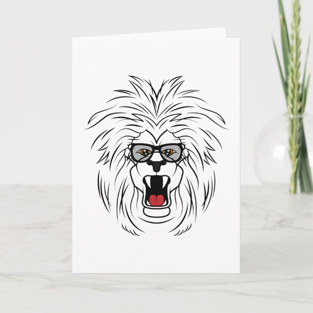 Tarjeta Un león genial y ruidoso con gafas muestra al jefe (Anverso)