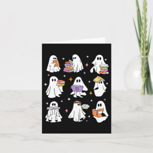 Tarjeta Un libro fantasma que lee libros de Halloween hace