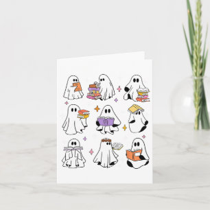 Tarjeta Un libro fantasma que lee libros de Halloween hace