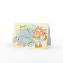 Un lindo cumpleaños feliz para gato y ratón