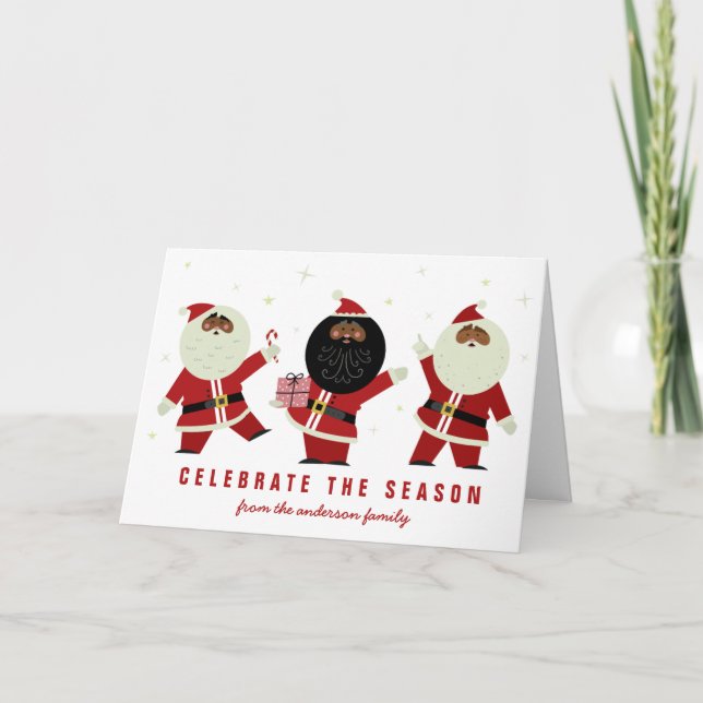 Tarjeta Un lindo Fiesta de Papá Noel negro sobre fondo bla (Anverso)
