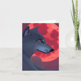 Tarjeta Un lobo gris mira fijamente a una luna en blanco