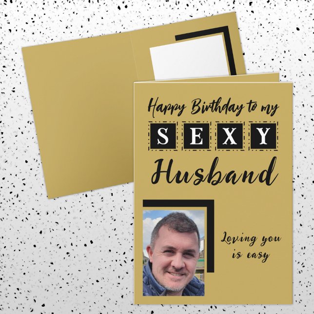 Tarjeta Un marido sexy añade una foto de cumpleaños dorado (Subido por el creador)
