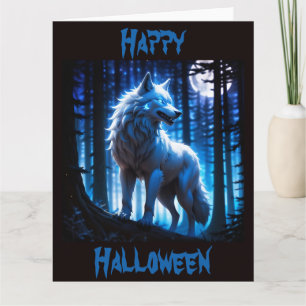 Tarjeta Un misterioso lobo blanco en un bosque fantasmal