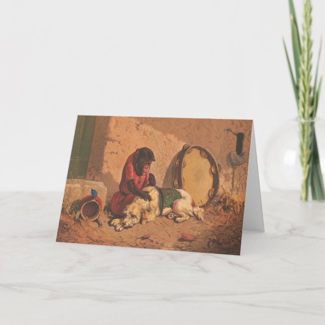 Tarjeta Un Mono Y Un Perro Con Un Gran Panorama (Anverso)