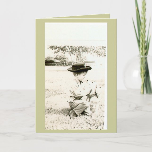 Tarjeta un muchacho y su primer perro (Anverso)