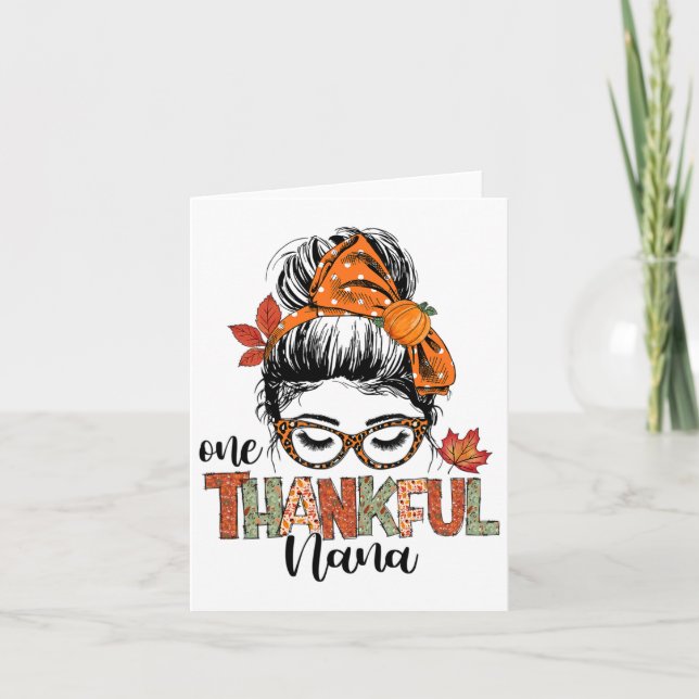 Tarjeta Un Nana Messy Bun Fall Otoño Thanksgivi (Anverso)
