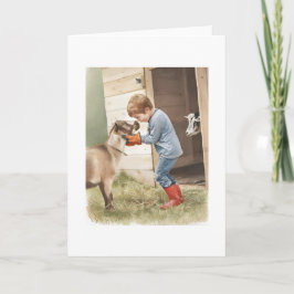 Tarjeta Un Niño Y Sus Cabras En Acuarelas