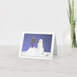 Tarjeta Un niño y un muñeco de nieve