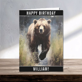 Tarjeta Un nombre de cumpleaños feliz para un oso pardo