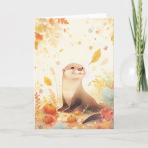 Tarjeta Un Otoño Caprichoso con Nutria y Calabazas