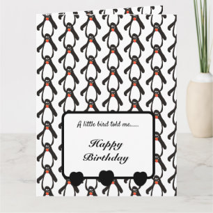 Tarjeta Un pajarito me dijo Pingüinos Feliz Cumpleaños