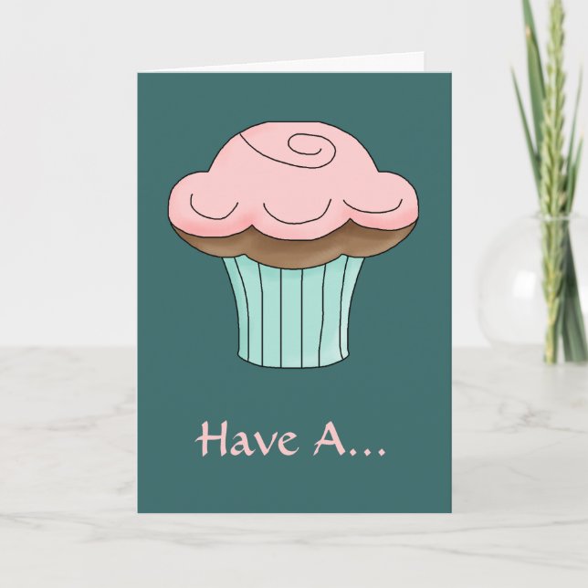 Tarjeta Un Pastel De Pastel De Cereza Rosada Tan Dulce En  (Anverso)
