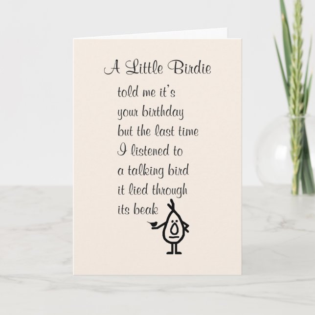 Tarjeta Un pequeño birdie un divertido poema de cumpleaños (Anverso)