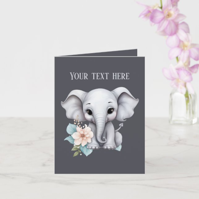 Tarjeta Un pequeño elefante añade texto a cualquier propós (Orquídea)