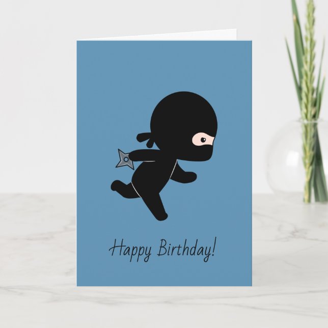 Tarjeta Un pequeño Ninja corriendo en cumpleaños azul (Anverso)