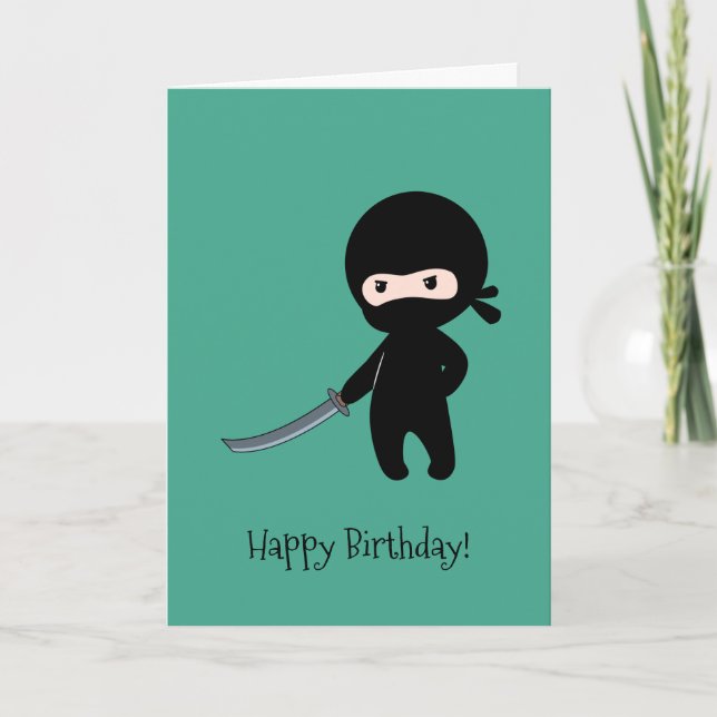 Tarjeta Un pequeño Ninja enojado sobre el cumpleaños verde (Anverso)