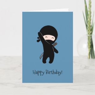 Tarjeta Un pequeño Ninja feliz en cumpleaños azul