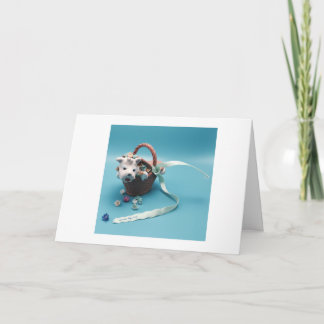 Tarjeta Un picnic con un pequeño perro blanco