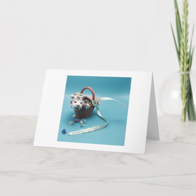 Tarjeta Un picnic con un pequeño perro blanco (Anverso)