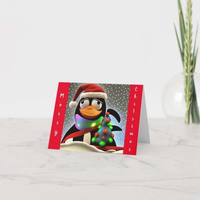 Tarjeta Un pingüino Navidad (Anverso)